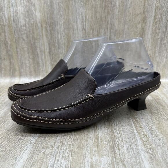 AEROSOLES  Kitten Heels Loafers Mules Womens 8.5 Brown Pumps Leather‎ - Picture 1 of 10
